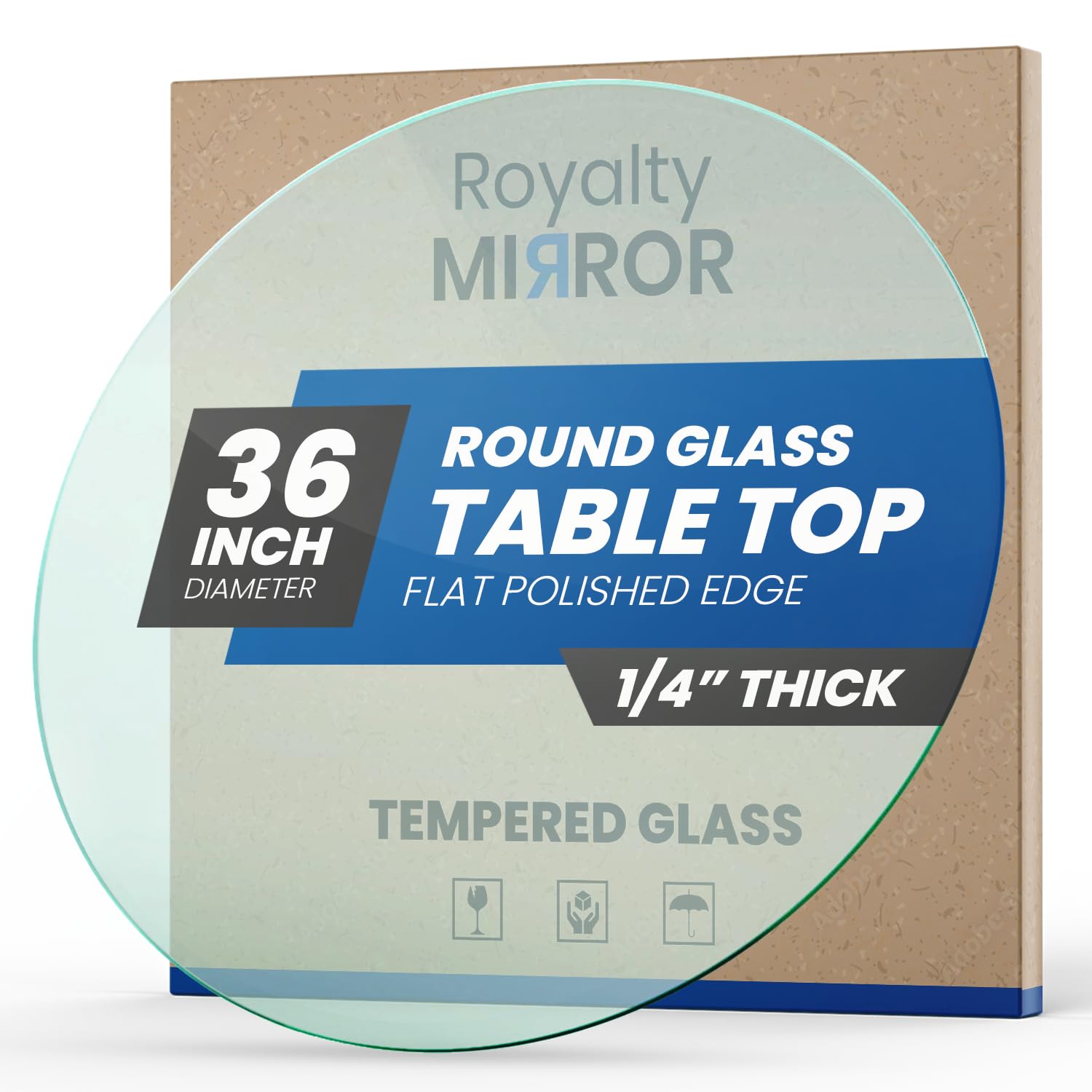 Royalty 36" Inch Round Tempered Glass Table Top – Clear Table Top Glass – Useful for Replacement, Tabletop Protector, Patio, Dining, Coffee, Desks - 1