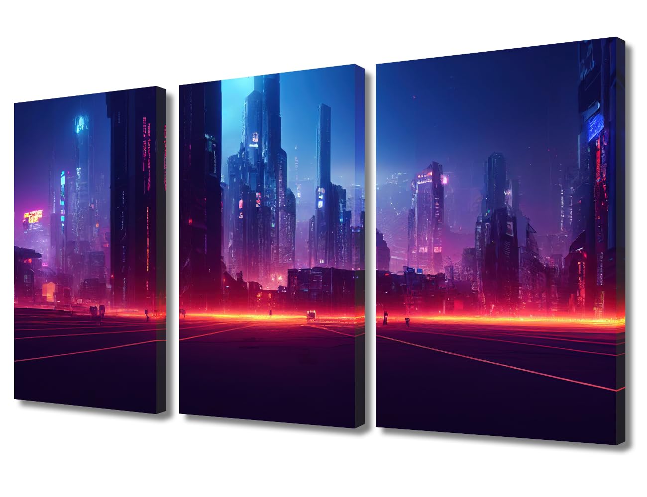 Wall Art 3 Panel Cyberpunk Neon City Night Painting on Canvas Prints Futuristic City Scene in a Style of Cyberpunk Art Pictures for Living Bedroom Room Office Framed Ready to Hang 36"Wx24"H Wall Art 3 Panel Cyberpunk Neon City Night Painting on Canvas Prints Futuristic City Scene in a Style of Cyberpunk Art Pictures for Living Bedroom Room Office Framed Ready to Hang 36"Wx24"H