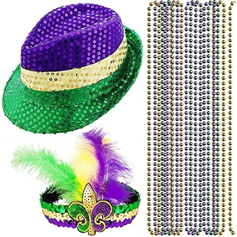 Saint Patrick Day Carnival Party Favors Purple Gold Green Carnival Hats Beads Head Bands set for Birthday Carnival Costume St.Patrick Day Cover