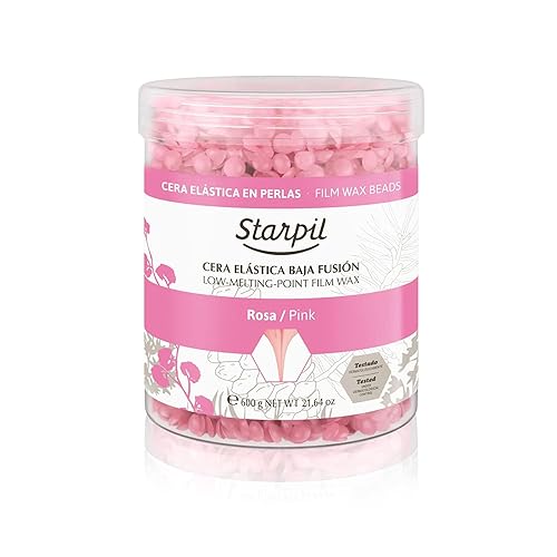 Starpil Cera de 21.16 oz1.3 libras de perlas de cera dura rosa para depilación sin dolor, cuentas de cera sin tirantes, mezcla de polímeros, cera de