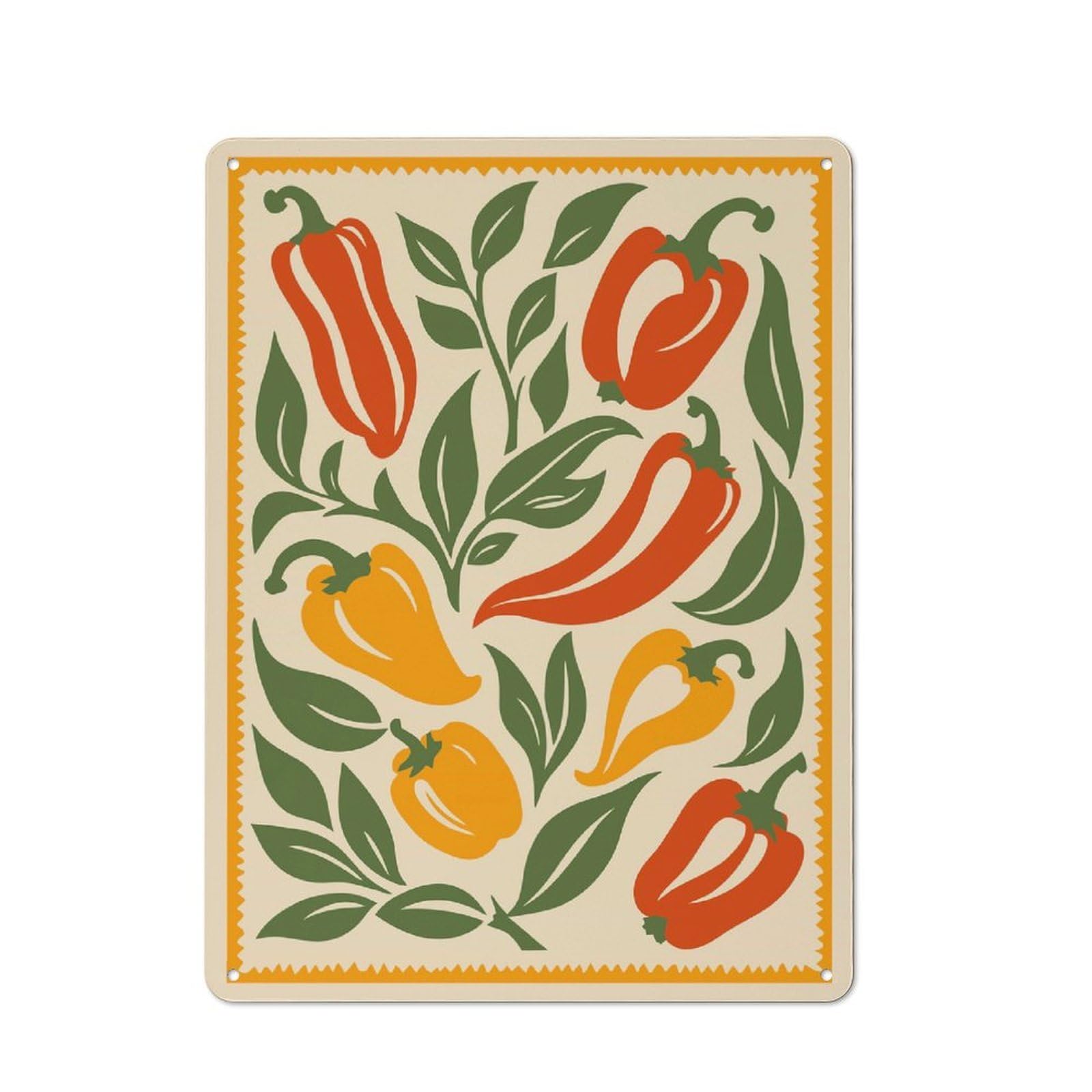 Junmoney Style-13 Vintage Tin Sign 40X30cm With Peppers And Leaves Pattern Illustration For Living Room Or Hallway, For Vintage Wall Decor Fans, For Metal Sign Collectors