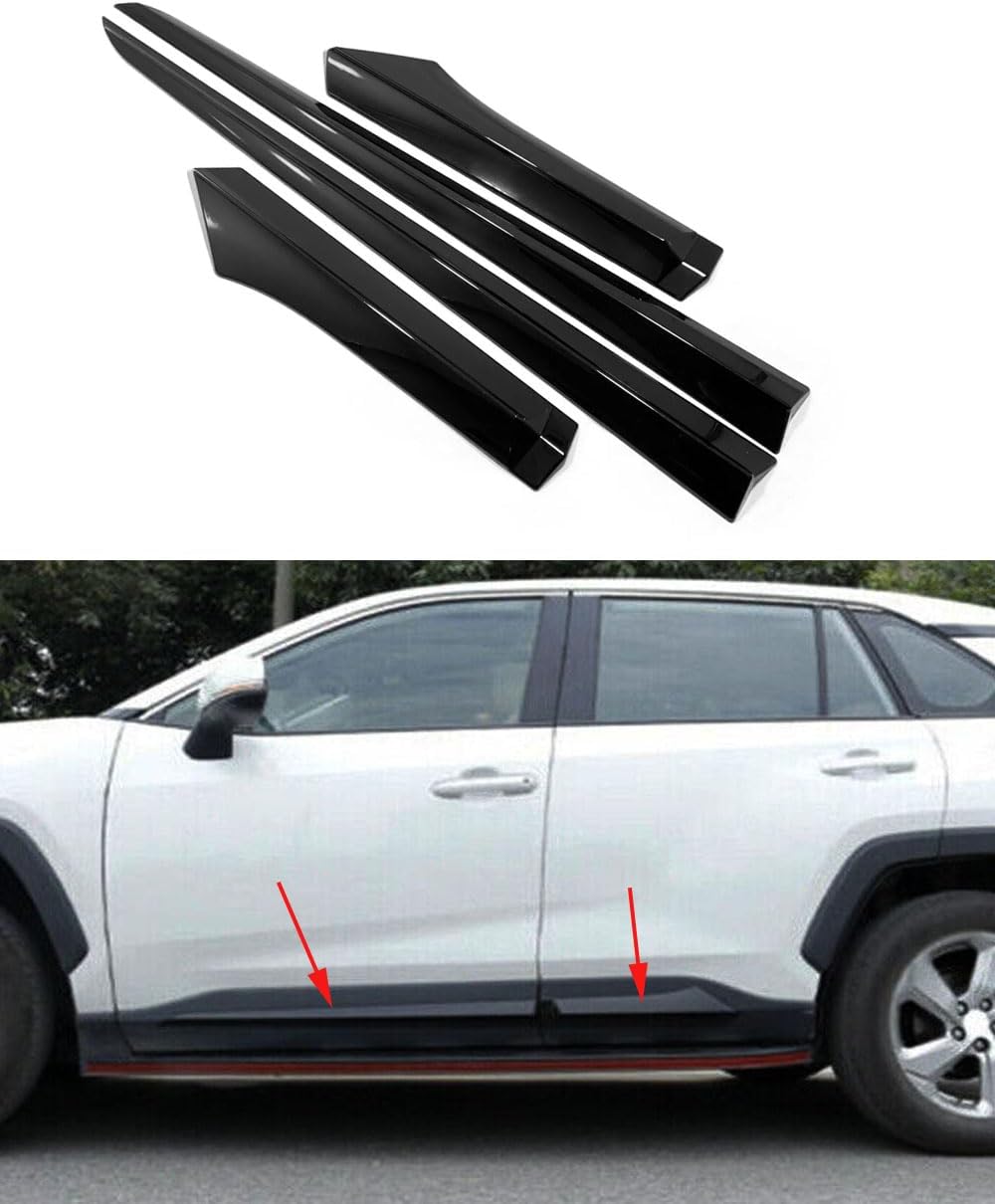 Car Accessories Fit for Toyota RAV4 2019-2024 ABS Exterior Body Side Door Molding Guard Cover Trims （Glossy Black） 4PCS Set