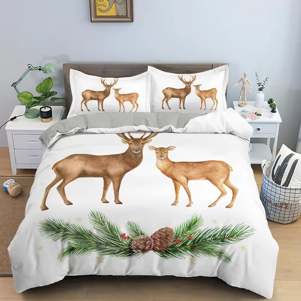 Housse de couette cerf blanc anti-glissement avec fermeture éclair 240x260 cm