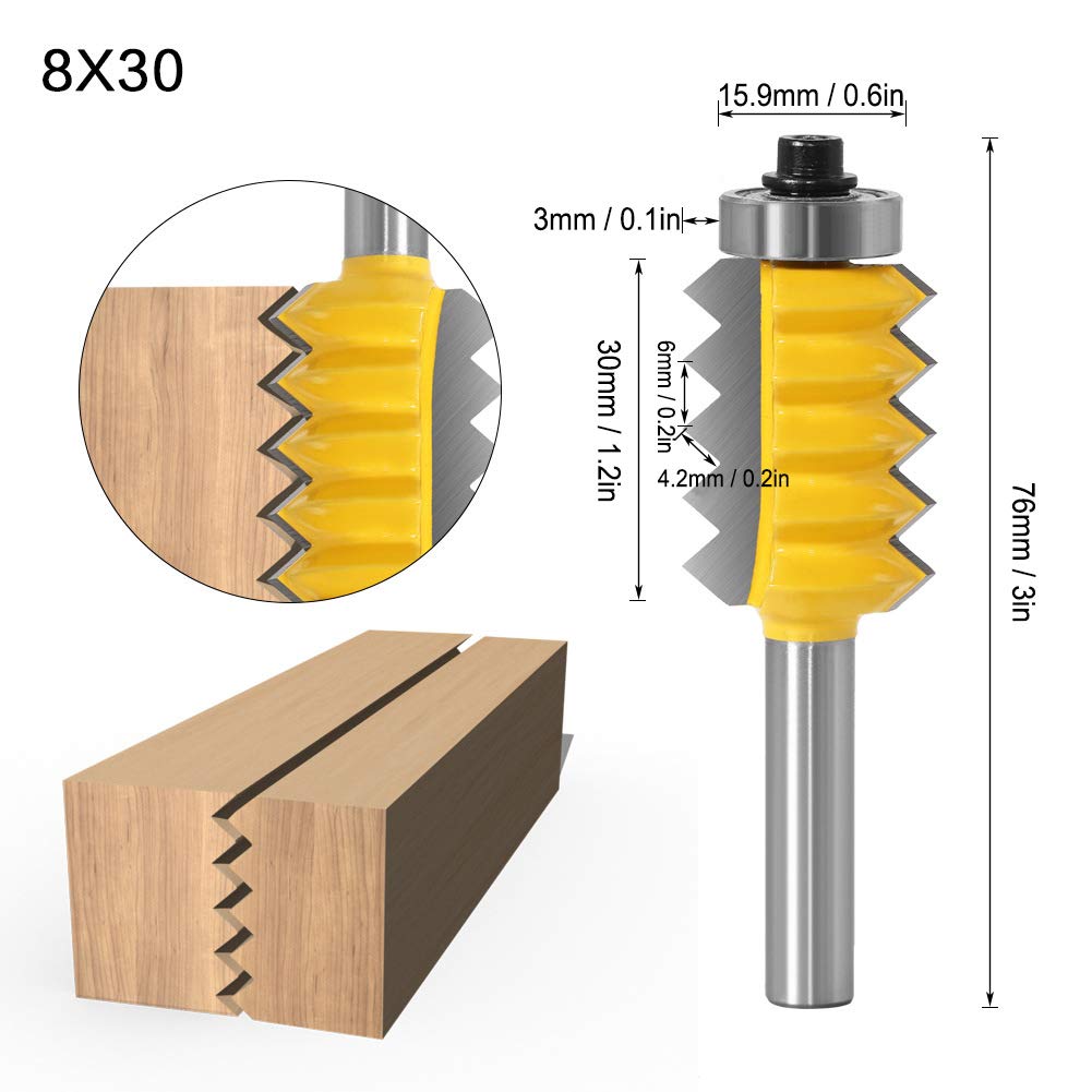 Zestaw Bitów Frezarskich, 8 Shank Frez do Drewna Szyna Stile Router Dwustronny Klej do Palców Wspólny Frez do Obróbki Drewna Frez do Drewna z Konstrukcją Zapobiegającą(Nóż wielozębny 8X30)