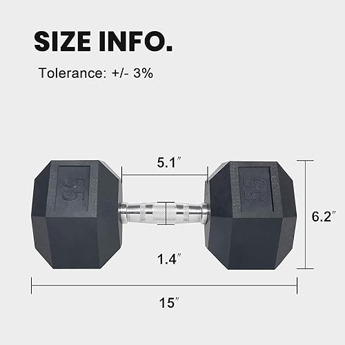 Miniatura 6 de LIONSCOOL - Mancuernas hexagonales de goma con mango de metal para entrenamiento de fuerza y resistencia, desarrollo de musculatura y entrenamiento