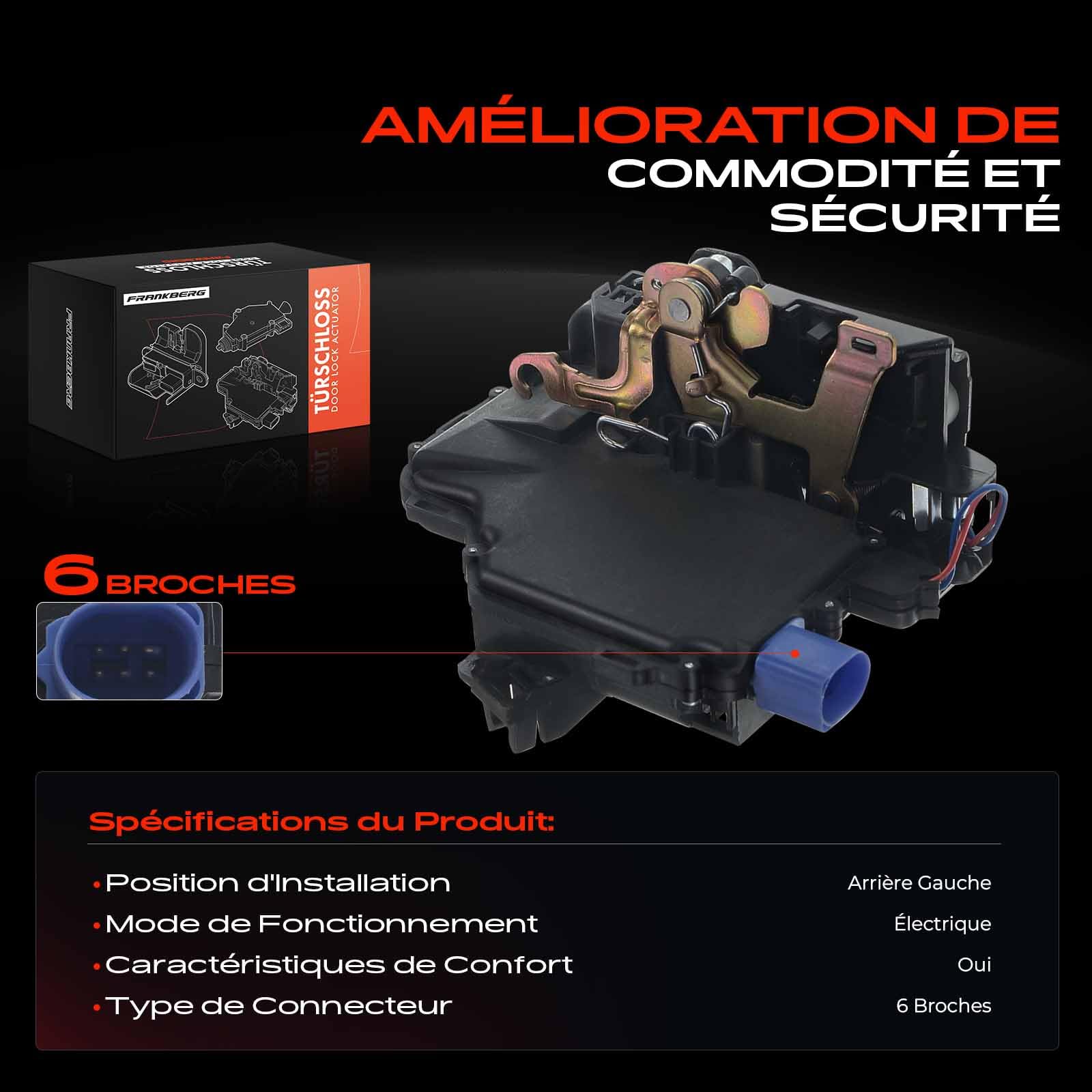 Frankberg Serrure de Coffre Arrière Gauche Compatible avec Polo 9A 9N Ibiza III 6L1 Fabia I 6Y2 Fabia I Break 6Y5 Polo Berline 9A2 9A4 9A6 9N2 Remplacer# 6Y0839015A