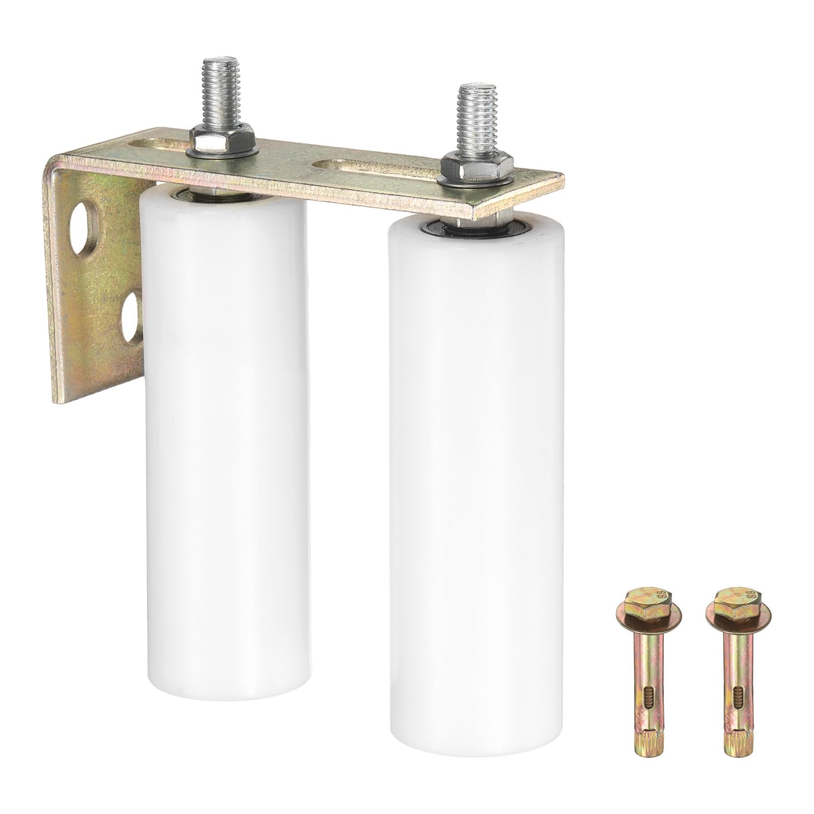 sourcing map 1 Set Slide Gate Guide Roller, 150mm L-Rear Post Bracket Nylon Rollers Gate, Adjustable Sliding Hardware Roller Kit for Sliding Grates Barn Rolling Door 50mm Dia, White
