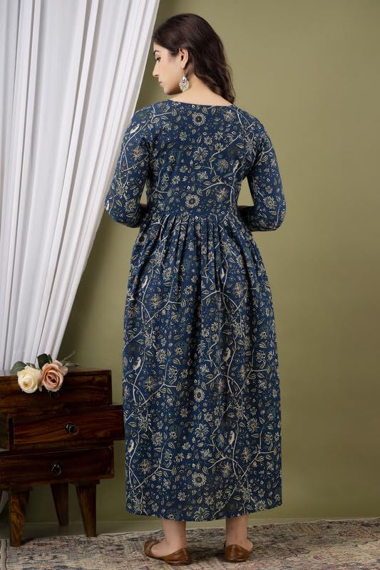 Image of Women's Pure Cotton Printed Maternity Gown /Maternity wear /Feeding Gown A-line Maternity Feeding Dress Maternity Kurti Gown for Women