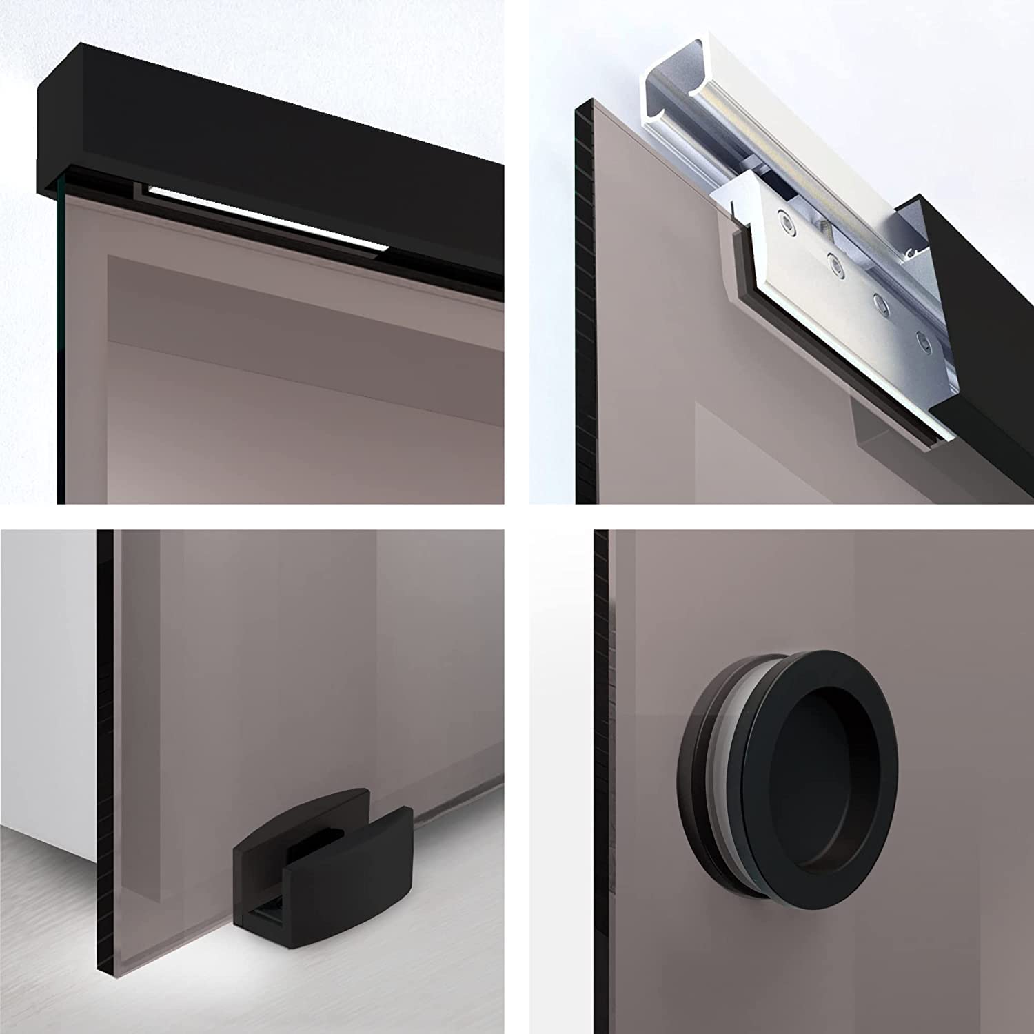 BOSS Black Puerta corredera del vidrio 90x215 cm (60/80/90 cm) Vidrio Bronce de 8 mm, kit completo de herrajes (90x215 cm)