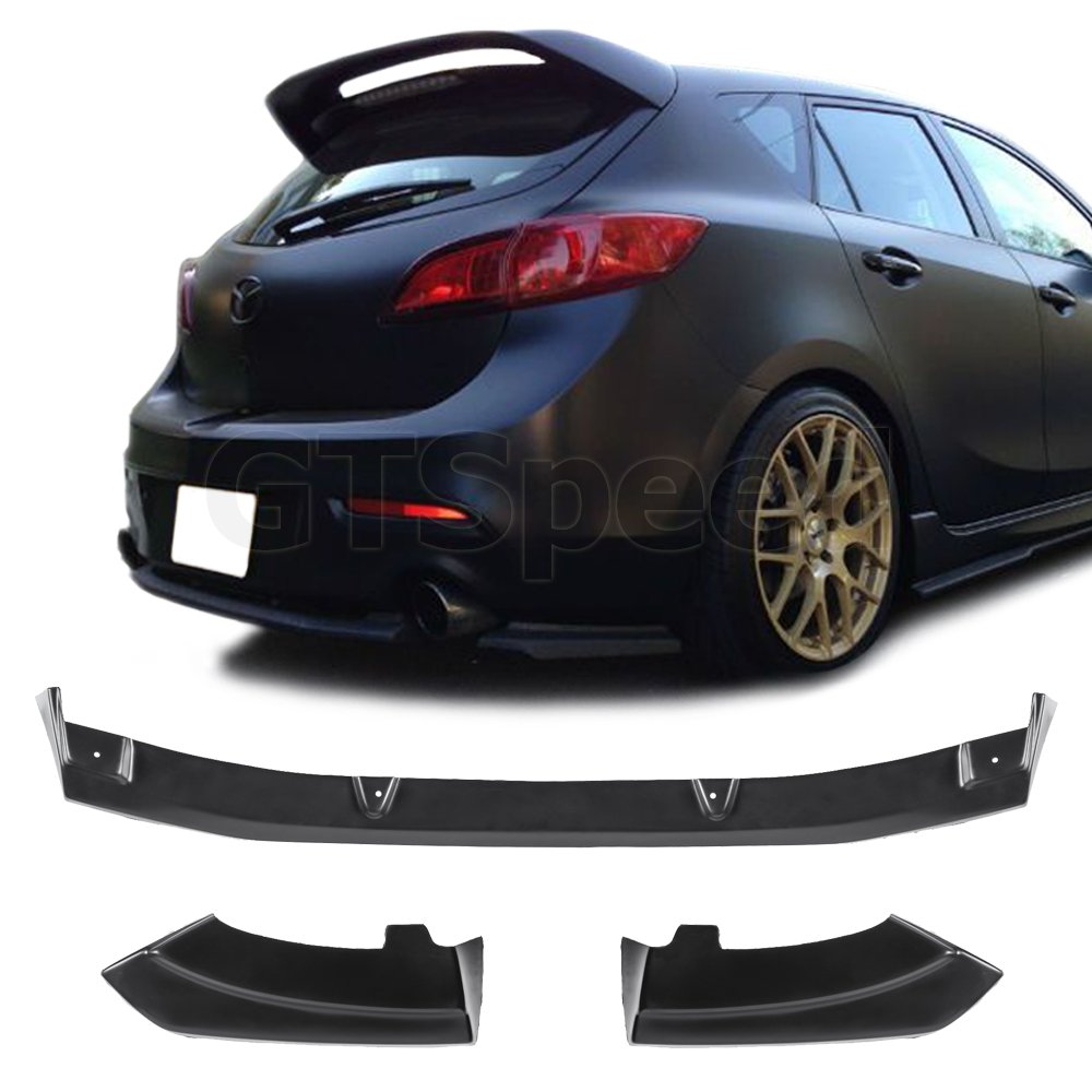 Compatible with/Replacement for Rear Bumper Lip, MS Style PU Rear Lip Diffuser Black, Fits 2010 2011 2012 2013 Mazda 3 Hatchback 5-Door (For Dual Exhaust Bumper Only)