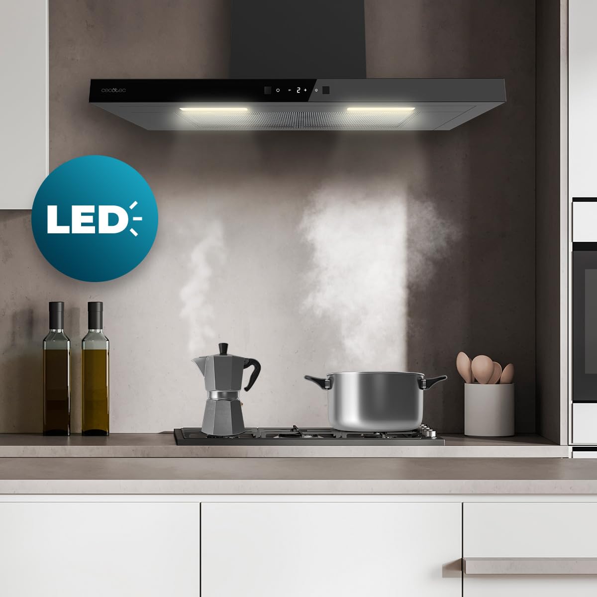 Cecotec Okap kuchenny Bolero Flux TT 704400 Black A++, 70 cm, moc ssania 413,3 m³/h, klasa A++, niewidoczna kontrola dotykowa, sterowanie ręczne, funkcja wzmacniacza, filtry zmywalne