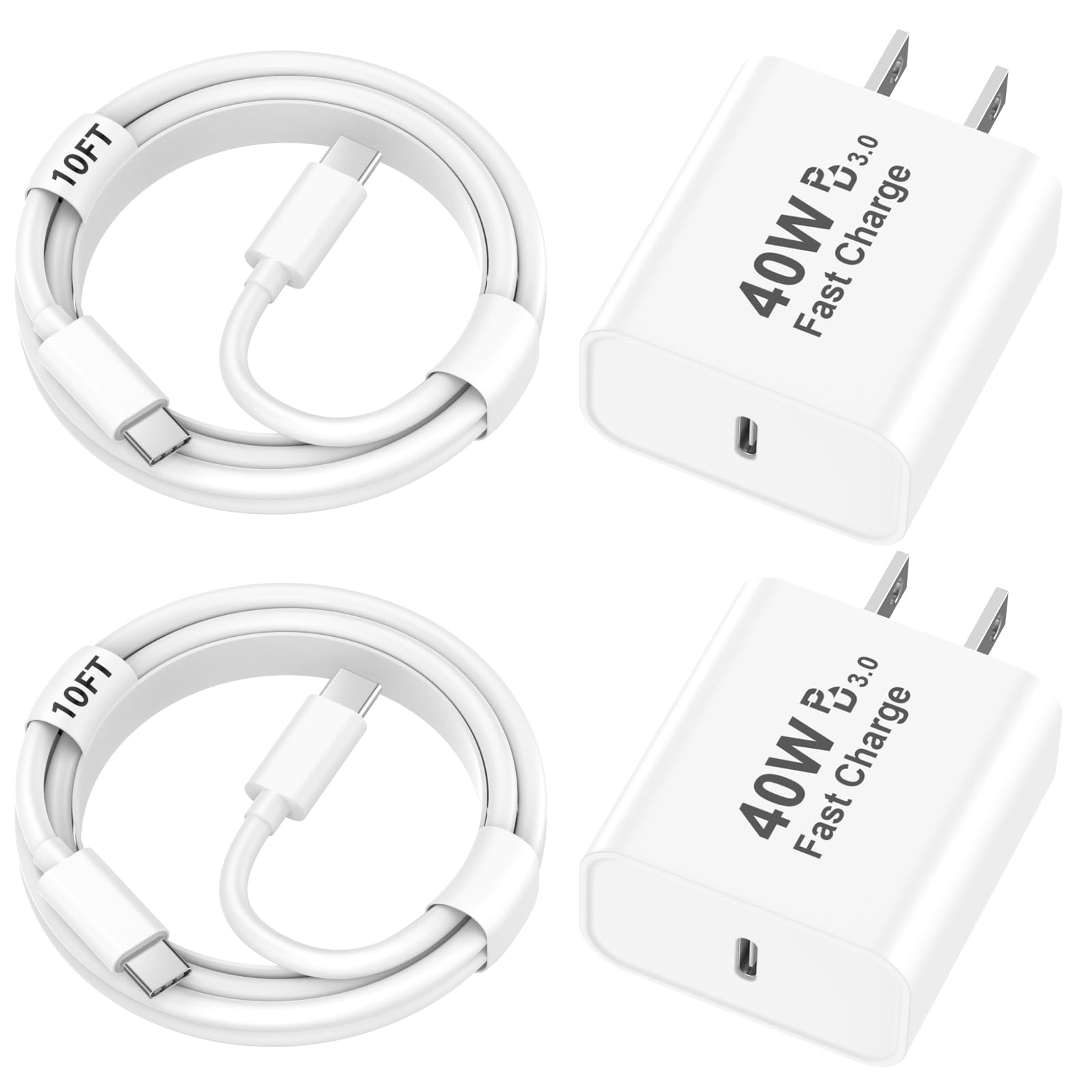 iPhone 17 16 Pro Max Charger Fast Charging, 2 Pack 40W USB C iPhone 16 17 Fast Charger Block with 10 FT Long Type C to C Charging Cable for iPhone 17/17 Pro Max/17 Pro/Air/16/16 Pro Max/15/15 Pro Max