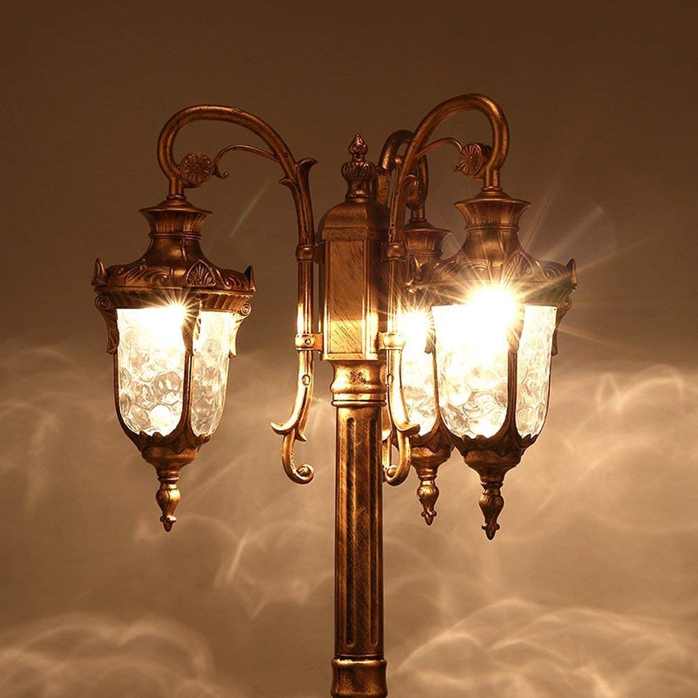 3-świetlna europejska wodoodporna szklana latarnia uliczna w stylu retro, wysoka lampa na słupie, antyczna aluminiowa, wodoodporna, antykorozyjna, na taras, balkon, trawn,315cm