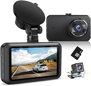 Dash Cam Front and Rear with SD Card FHD 1080P 3”IPS Screen Dual Camera Dash Cams DVR Car Driving Recorder 170°Wide Angle HDR Dashboard Camera Night Vision Parking Mode Motion Detection Loop Recording