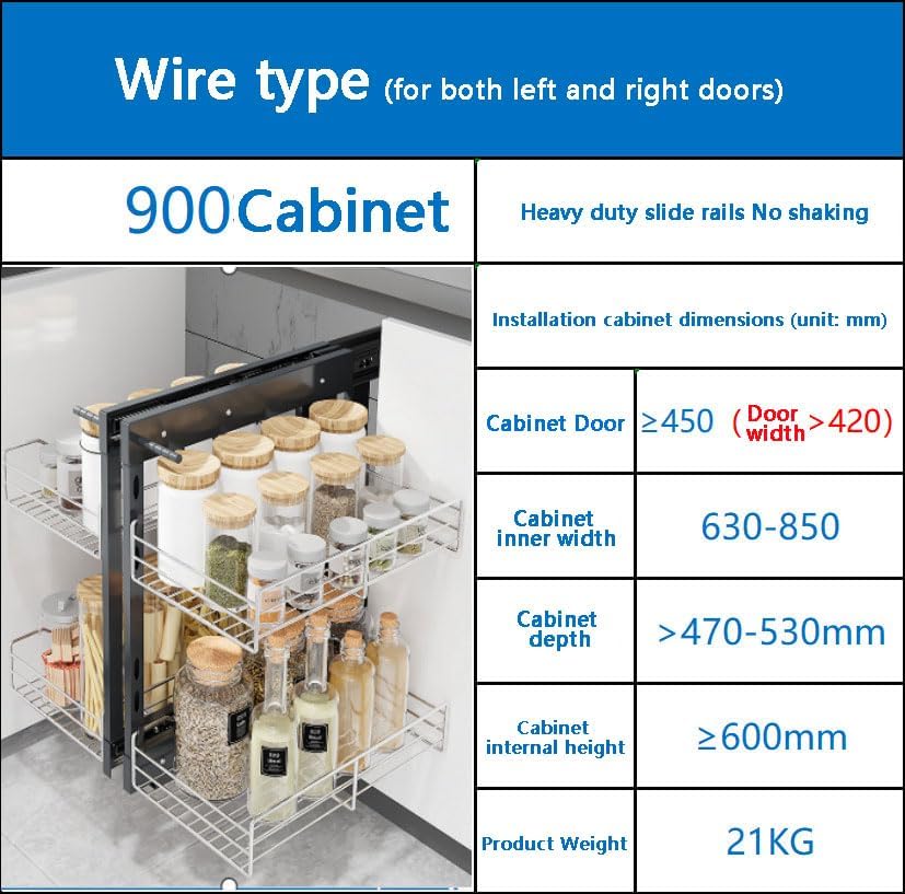 Multifunctional Corner Pull Out Storage Basket Rotating Cabinet Space Saving Kitchen Bottle Rack with Buffer Function for Efficient Storage Solutions，D 900mm
