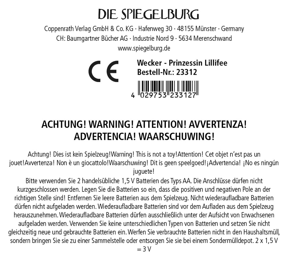 Die Spiegelburg - Wecker - Prinzessin Lillifee