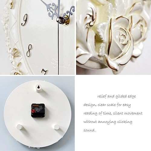 Miniatura 5 de Reloj de pared retro europeo para decoración de rosas, funciona con pilas, para sala de estar, restaurante mural, decoración de manualidades de