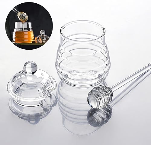 Miniatura 3 de Beehive - Tarro de miel de vidrio con tapa y cubierta de tapa, recipiente grande para pastel de abeja mermelada de gelatina de cocina en casa,