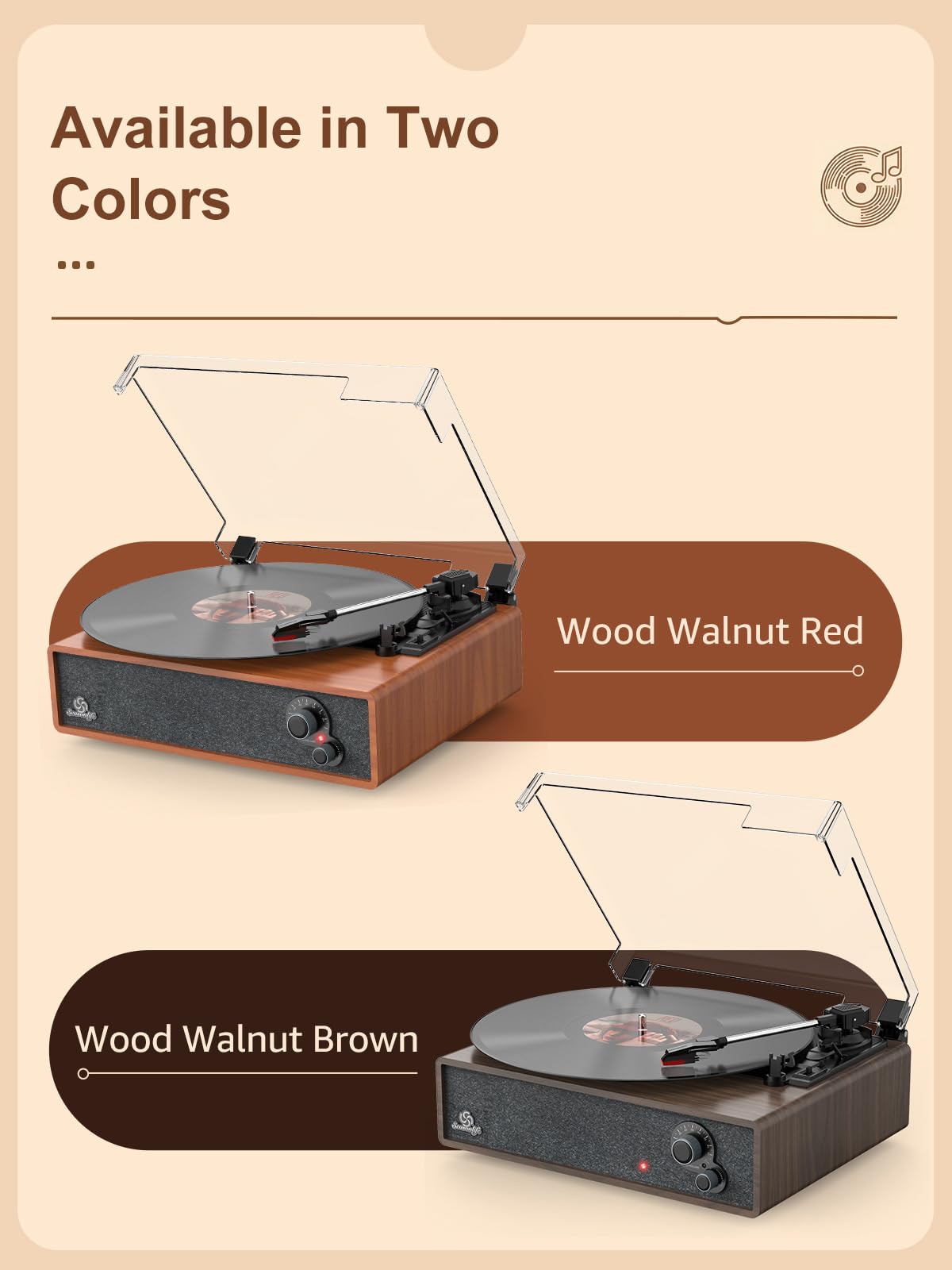 Schallplattenspieler Eingebaute Stereo-Lautsprecher Vintage Plattenspieler für Vinyl-Schallplatten LP Phonograph Riemenantrieb 3 Geschwindigkeiten 3 Größen Wireless Eingang RCA Ausgang Auto Stop