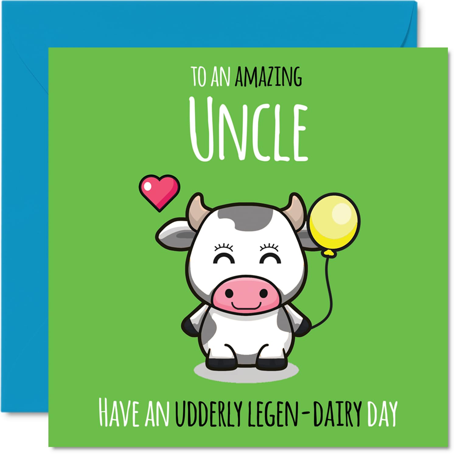 Uncle Birthday Card - Udderly Legen-Dairy - Happy Birthday Card for Uncle from Nephew Niece, 145mm cute cow Bday Greeting Cards