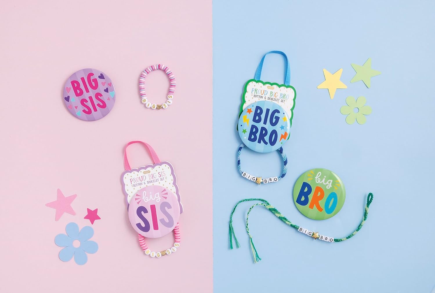 Mud Pie Kids' Blue Big Sibling Bracelet & Button Pin Set