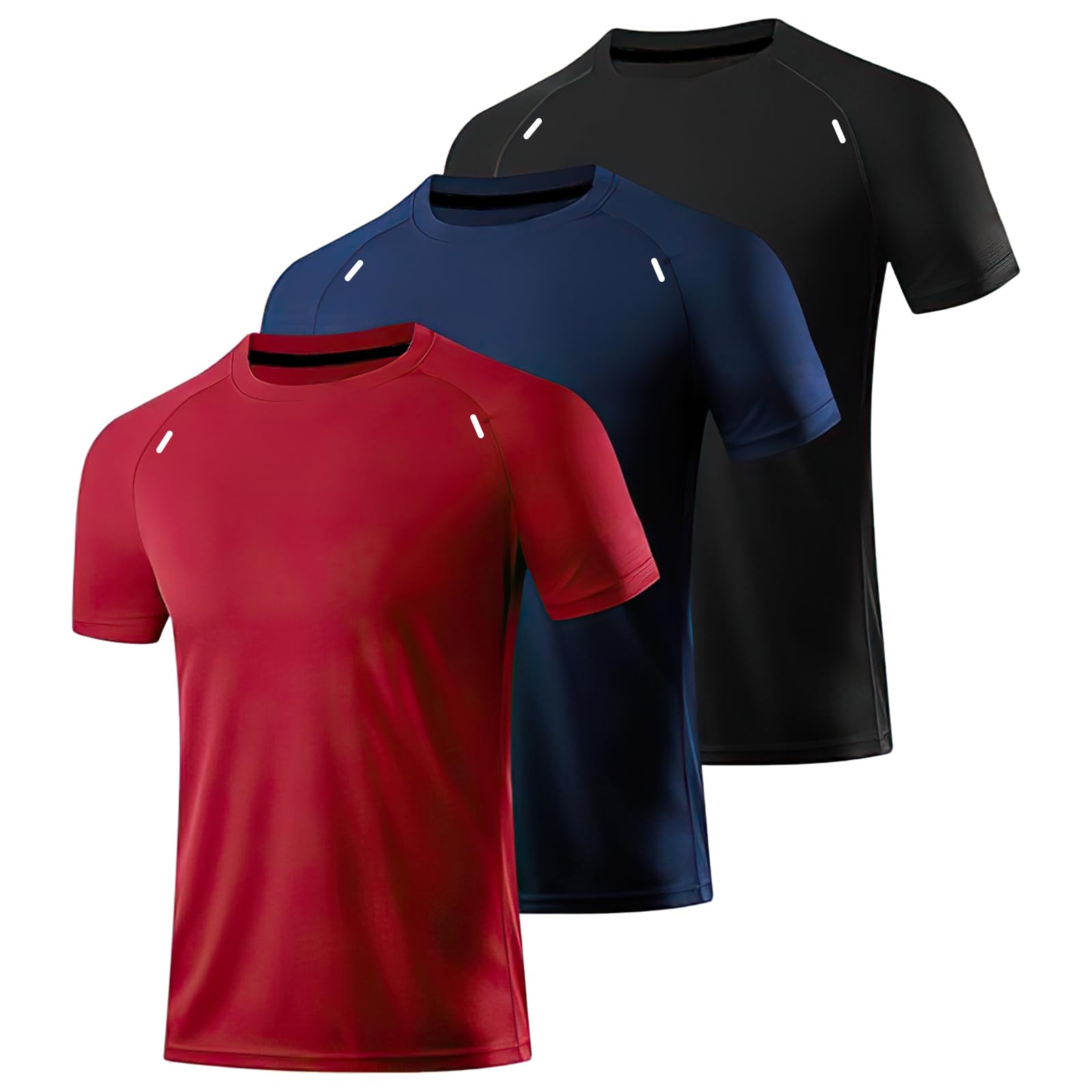 GOMITA 5 or 3 Piece Playeras Gym Hombre,Camiseta para Correr de Secado Rápido (MX/US, Alfa, Mediano, Regular, Regular, Negro + Azul Marino + Rojo)