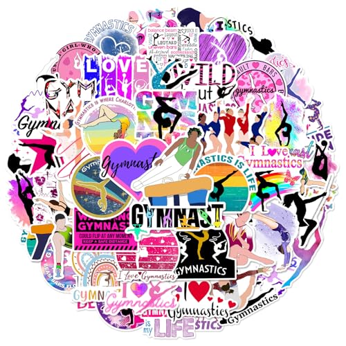 Gymnastics Stickers, 50PCS Sports Graffiti Pack Waterproof Vinyl Decals for Water Bottles...