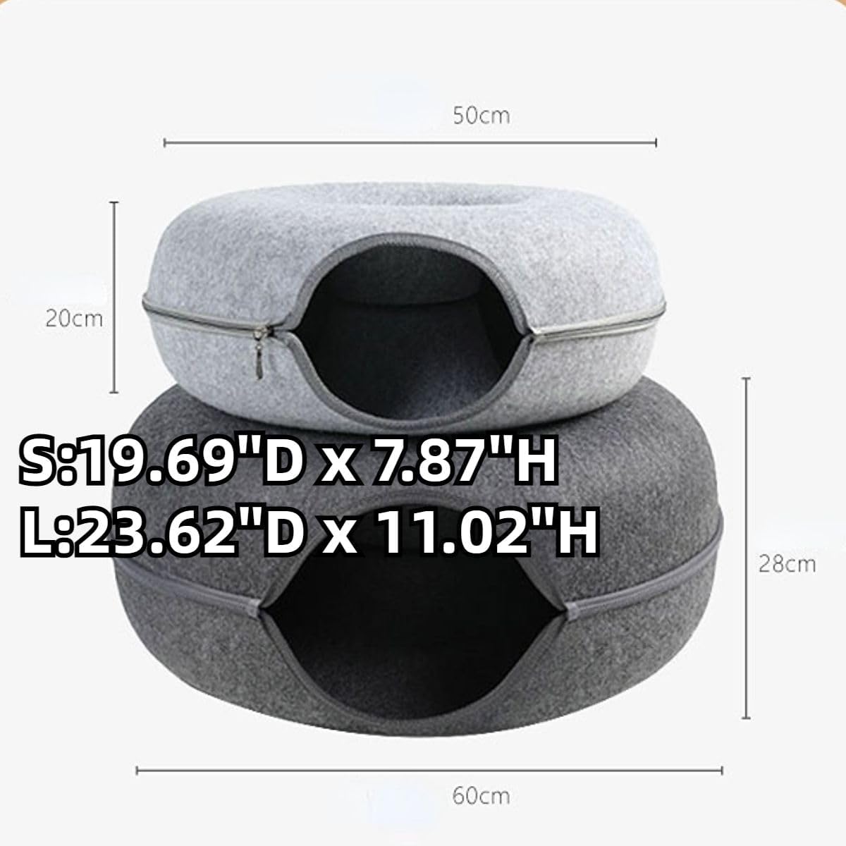 Rabbit Bed, Peekaboo Cave Bed for Guinea Pigs Chinchillas, Donut Tunnel for Bunny, Small Animal House, Detachable Round Felt & Washable Interior Play Tunnel (Blue,Small)
