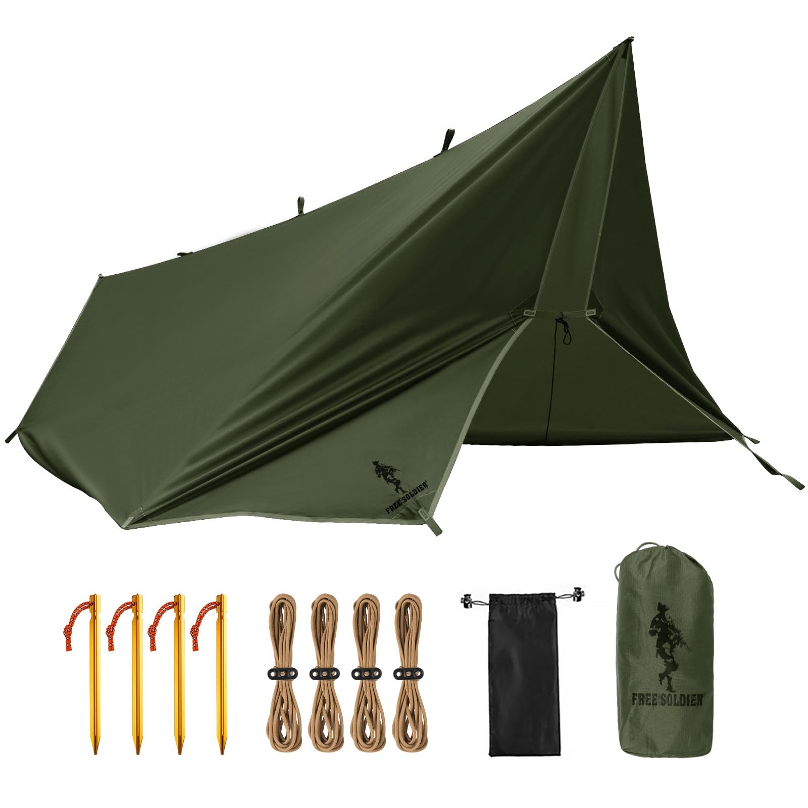 FREE SOLDIER Tarp Waterproof 3 x 3.2 m Ultralight Tarp Tent Tarpaulin UV Protection Camping Awning Tent Outdoor Large for Camping, Hiking, Outdoor Activities (Military Green) โ image 1