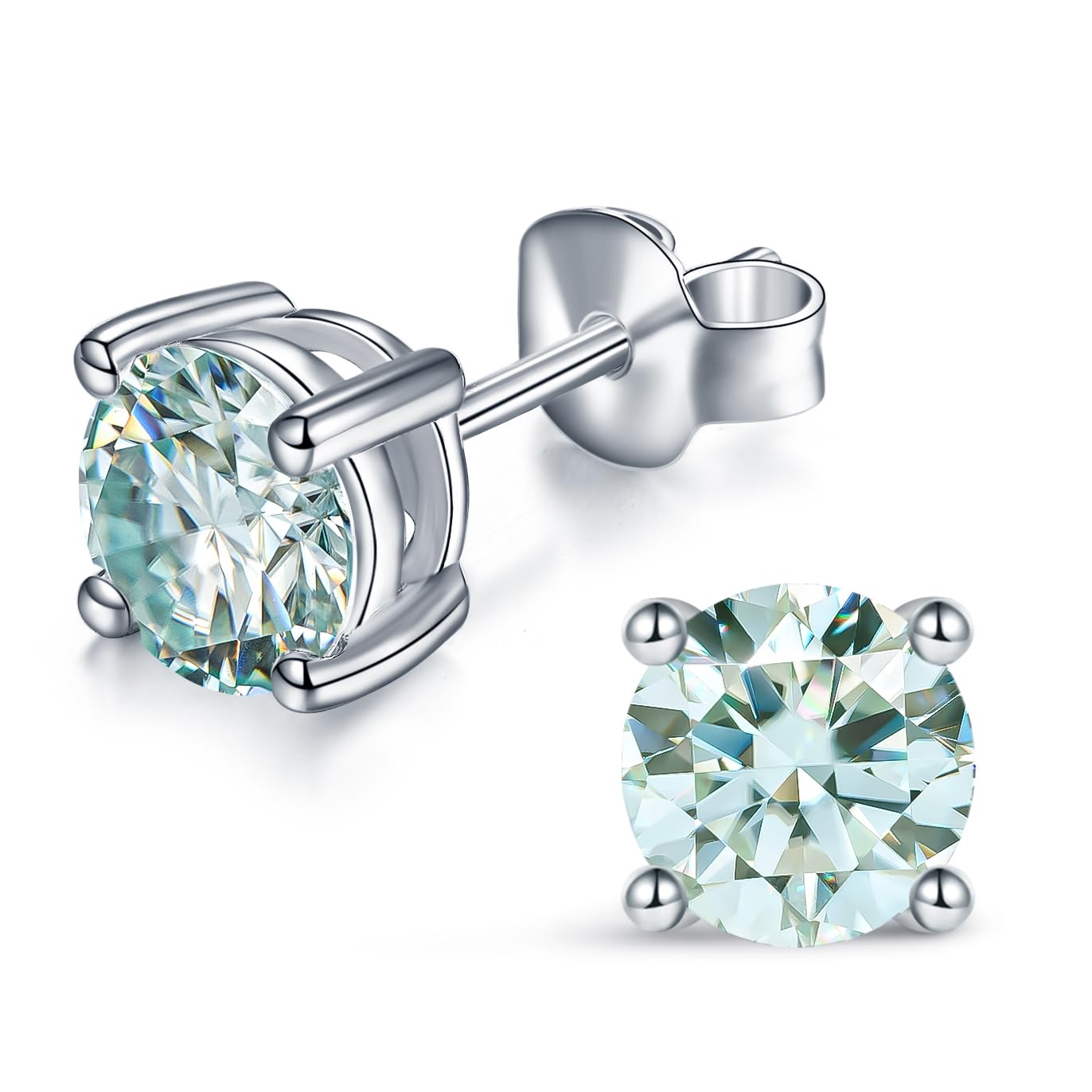 YODEWA 1/2/3ct Moissanite Stud Earrings for Women 925 Sterling Silver Hypoallergenic Butterfly Back 1 Pair DEF Color Lab Created Brilliant Round