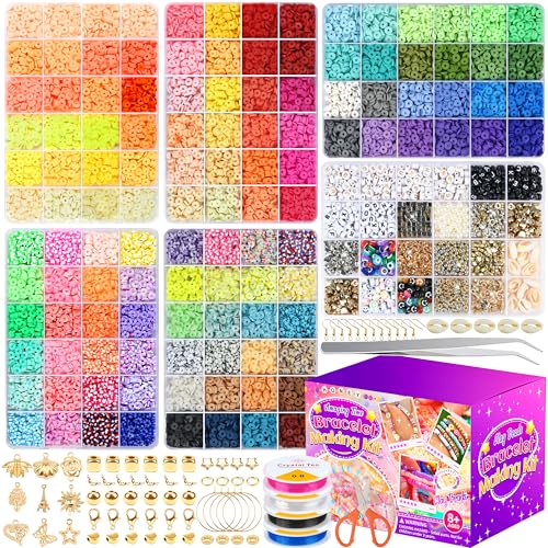 AMAZING TIME Clay Beads Bracelet Making Kit - 120Color Polymer Clay Beads, Letter Beads, Pendant and...