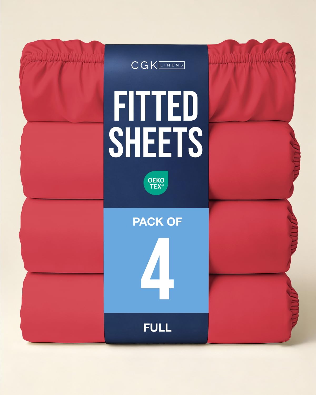 Full Fitted Sheet - Pack of 4 Single Fitted Bottom Sheet Only - Red