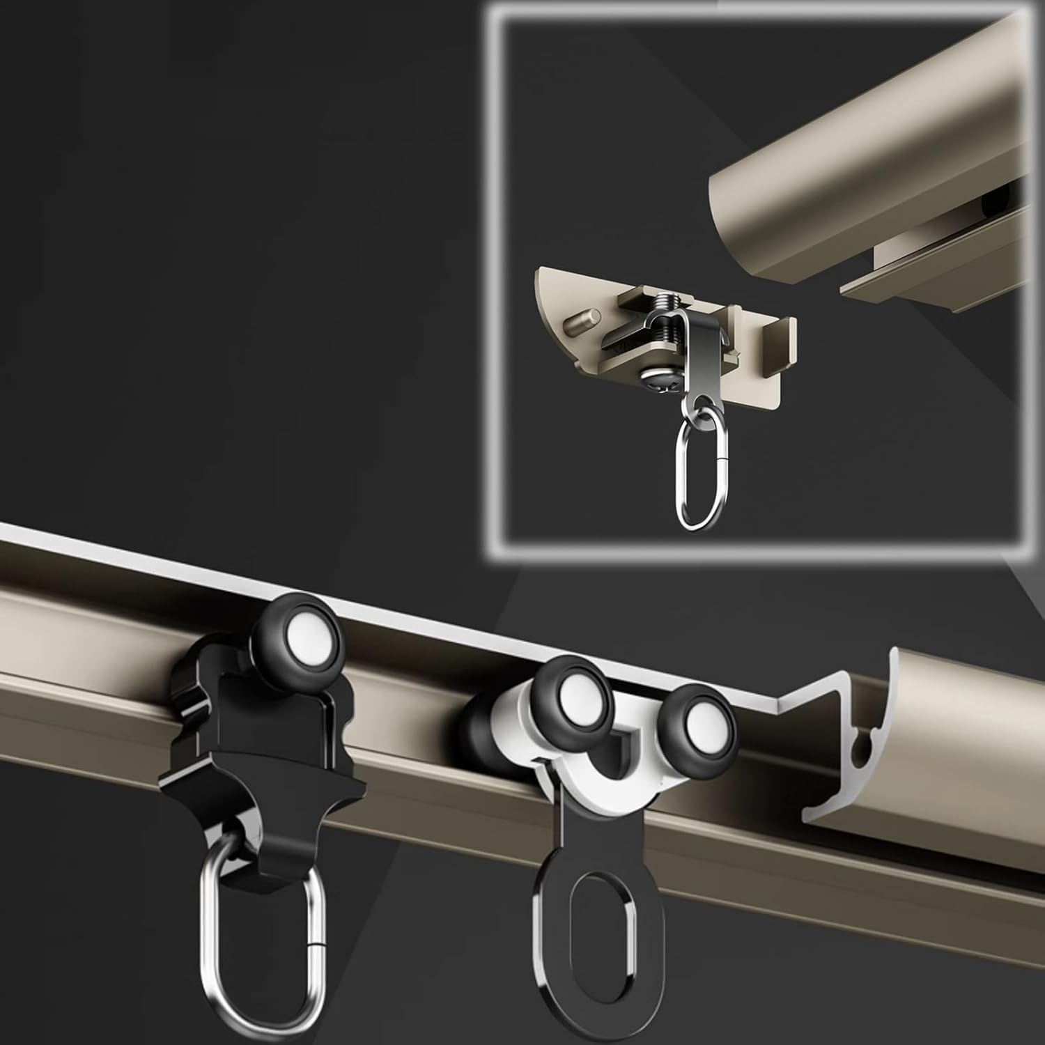 Aluminium Curtain Track Silent Sliding Rails Curtain Rod Internal Casement Track for Room Privacy Partition Ceiling Mounted Track System Electrophoretic Process(Black,3.9ft)