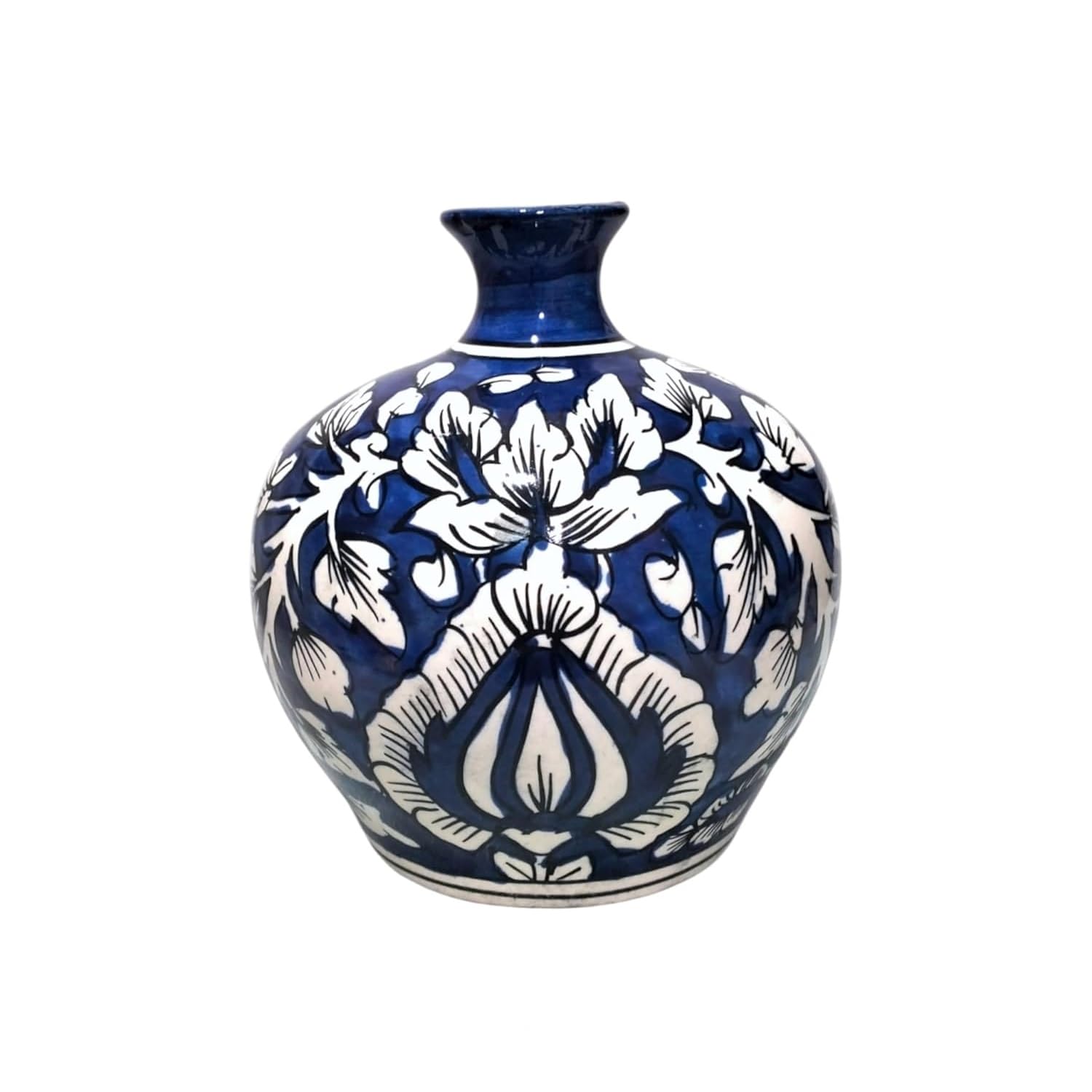 M/s BHUMI Ceramics Decorative Ceramic Flower Vase, Blue and White Porcelain, Traditional Floral Pattern, 15 cm-image-7