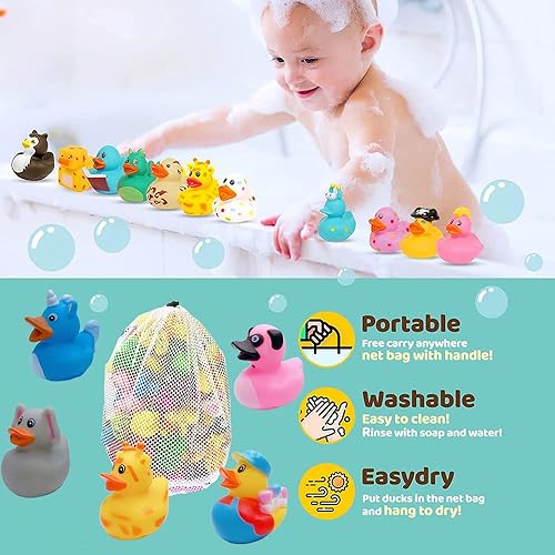 Miniatura 3 de Paquete de 50 patos de goma, surtido de juguetes de baño, pato flotante a granel para niños, regalos de cumpleaños, baby showers, premios de aula,