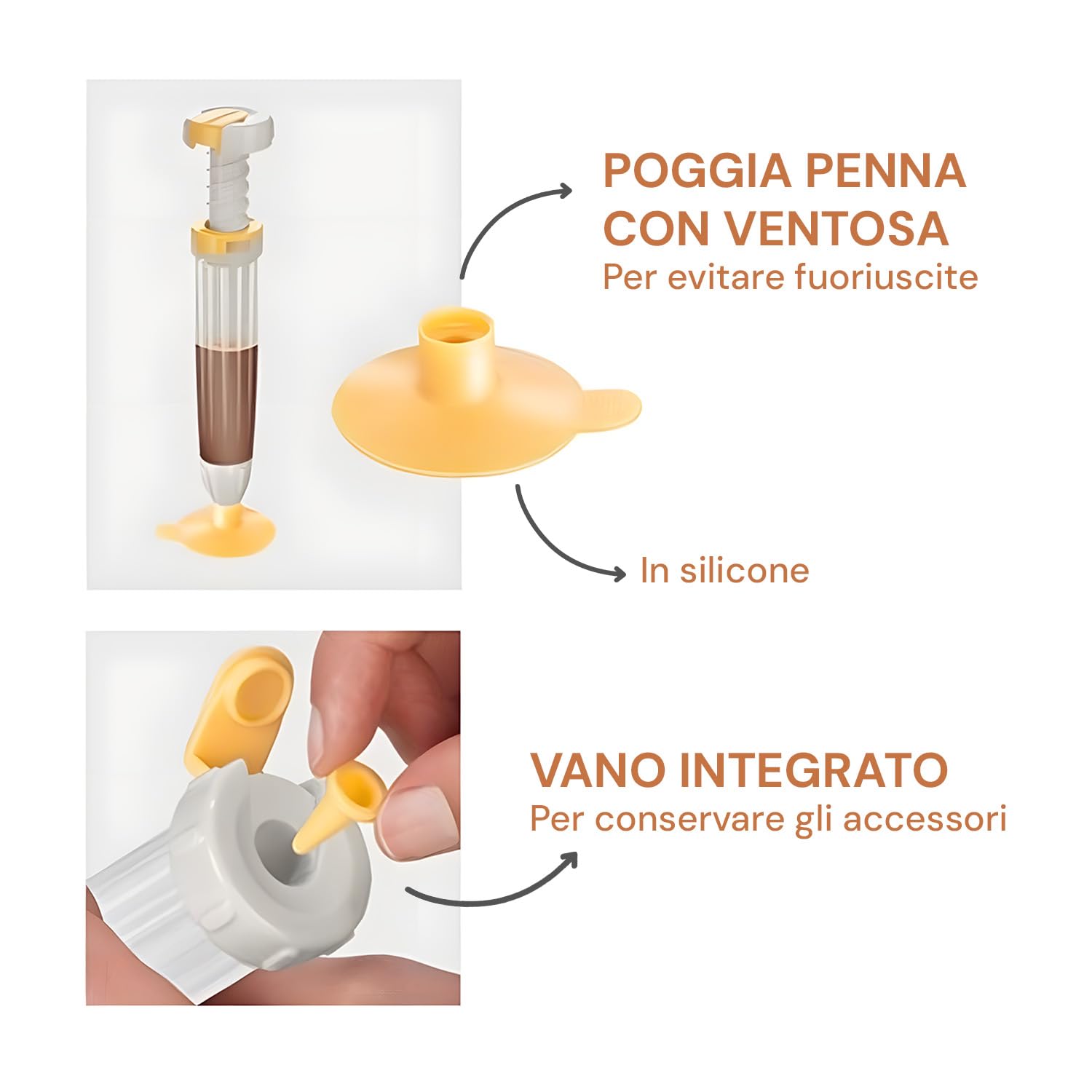 AVILIA Penna Decora Dolci con 5 Beccucci Intercambiabili - Imbuto in Silicone e Plastica, 15 cm - Sicura, Resistente e Facile da Usare - Ideale per Dolci e Salati - Incluso Utensile per Pulizia