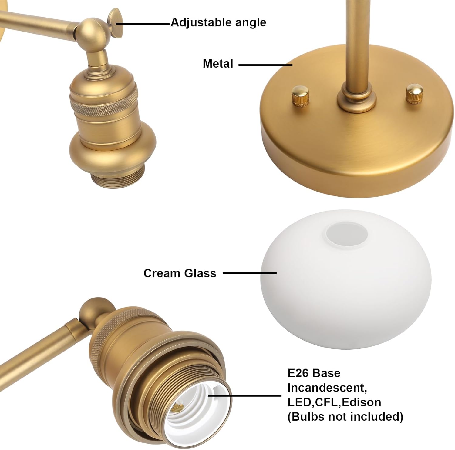 Yosoan Boho Brass Vanity Wall Sconce with Milk White Shade, Indoor Mordern Hardwired 1-Light Vintage Industrial Wall Mounted Gold Single Wall Light for Bedroom Living Room Stairwell Hallway(Antique)