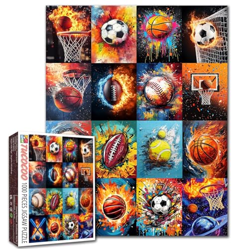 Tucocoo Graffiti Sports Balls Jigsaw Puzzle 1000 Pieces Basketball Soccer Ball Art Puzzles for Adults, Abstract Colorful Ball Collage Artwrok DIY...
