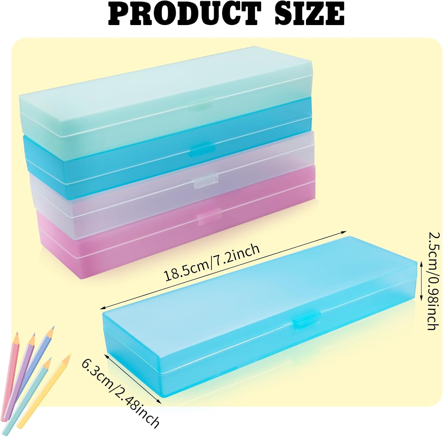 40 Pcs Frosted Plastic Pencil Box with Lid and Snap Closure for Pens Organizer and Office Stationery Supplies Bulk(White Pink Blue Green)