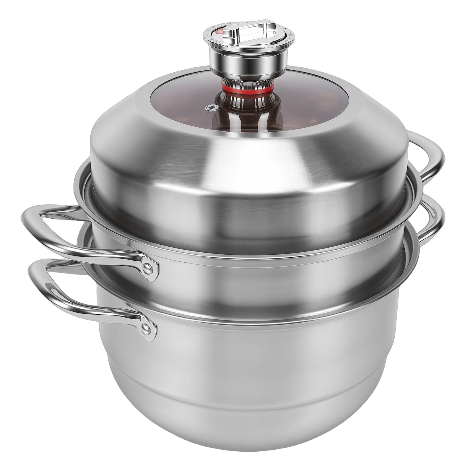 PUSOKEI Olla de de 3 Capas de Acero Inoxidable con Temporizador para Cocina de Inducción, Olla de Cocción Multifunción de Gran Capacidad para Uso Familiar