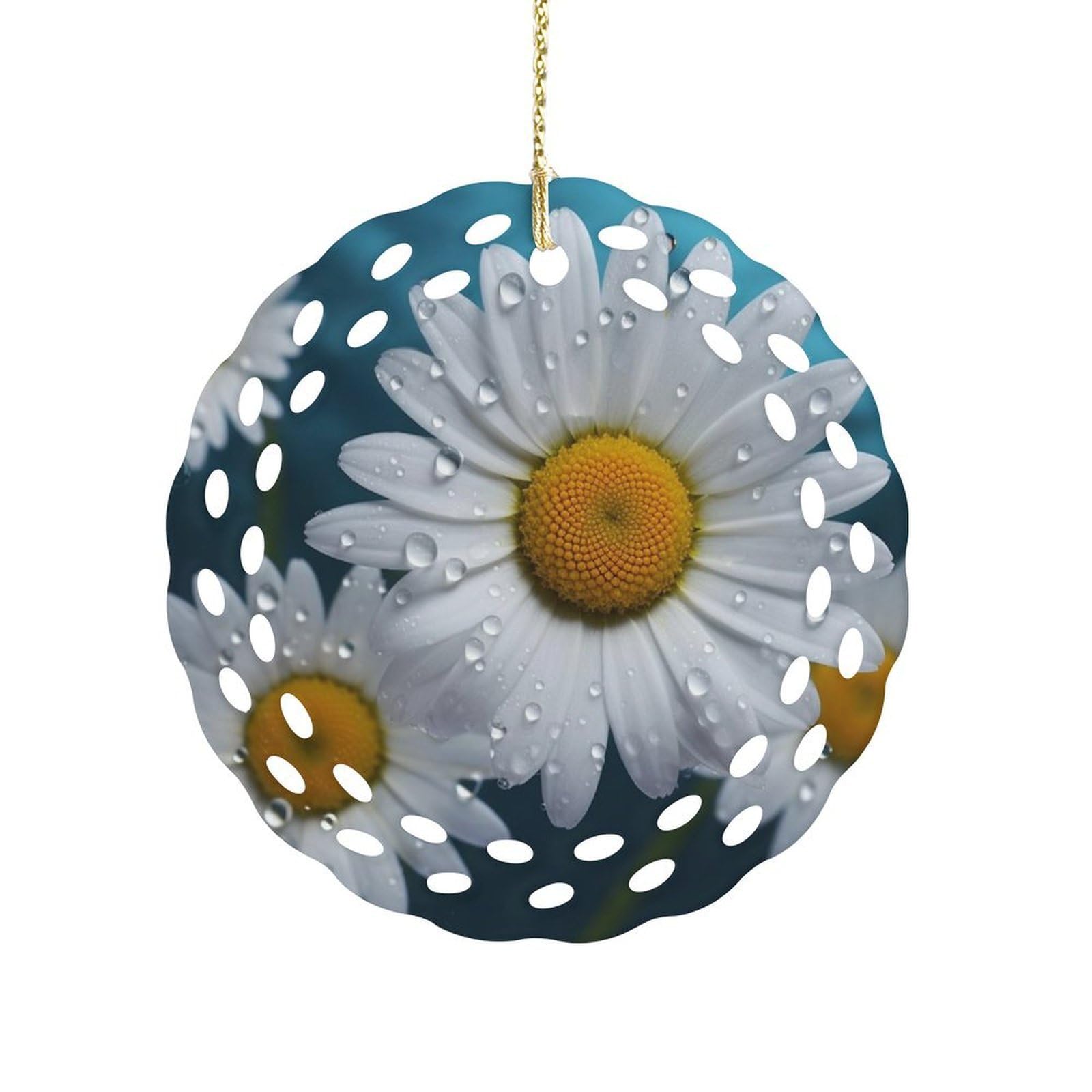 Btcowzrv Style Daisy Flowers Ceramic Ornament,Round Ornaments With Hole Easy To Hang,Hanging Ornament For Wedding Party Home Window Garden Christmas Day Decor