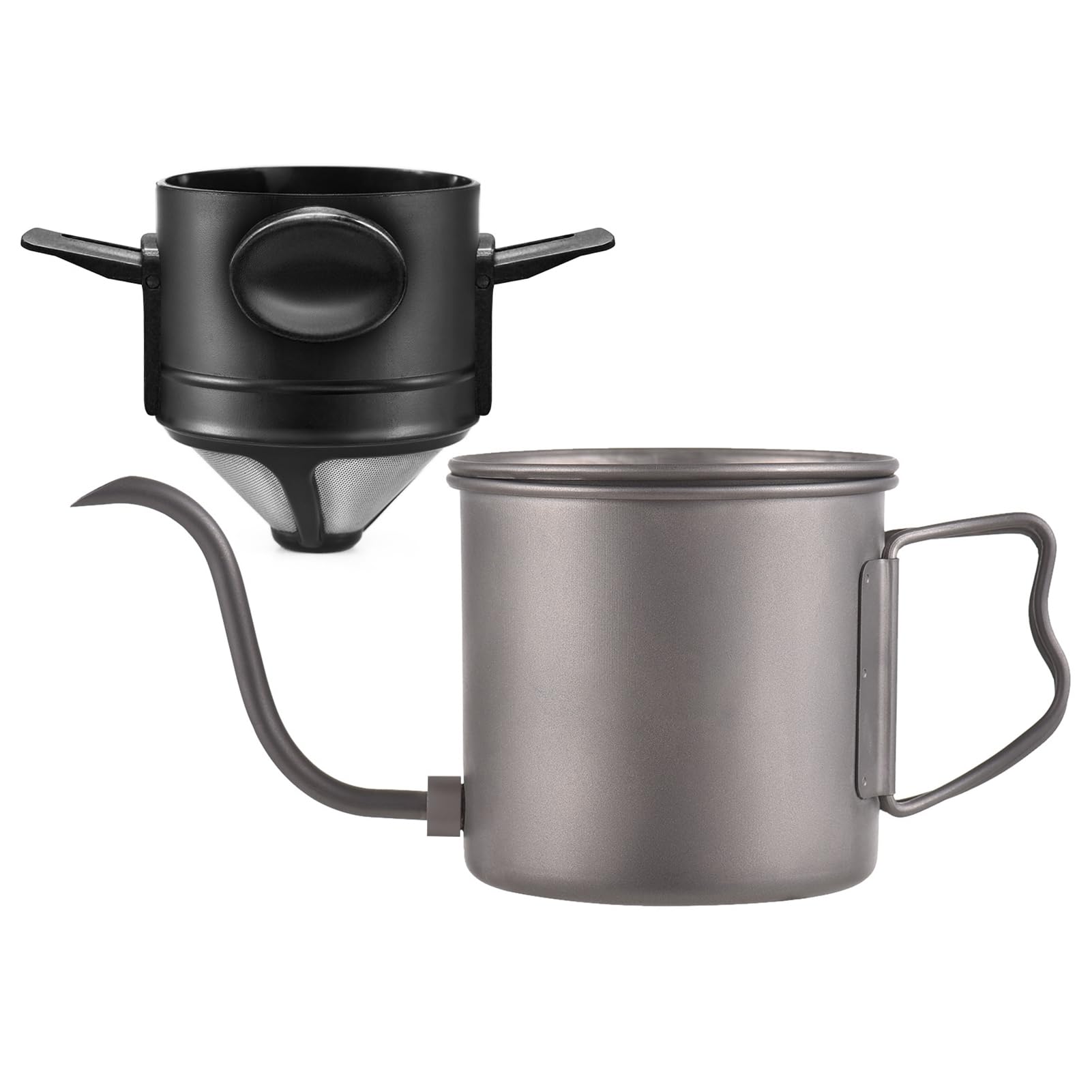 Hervidores de camping de 400 ml para agua hirviendo, hervidor de café con mango plegable + boquilla de café extraíble con filtro de café/taza pequeña, hervidor de té ligero para picnic,