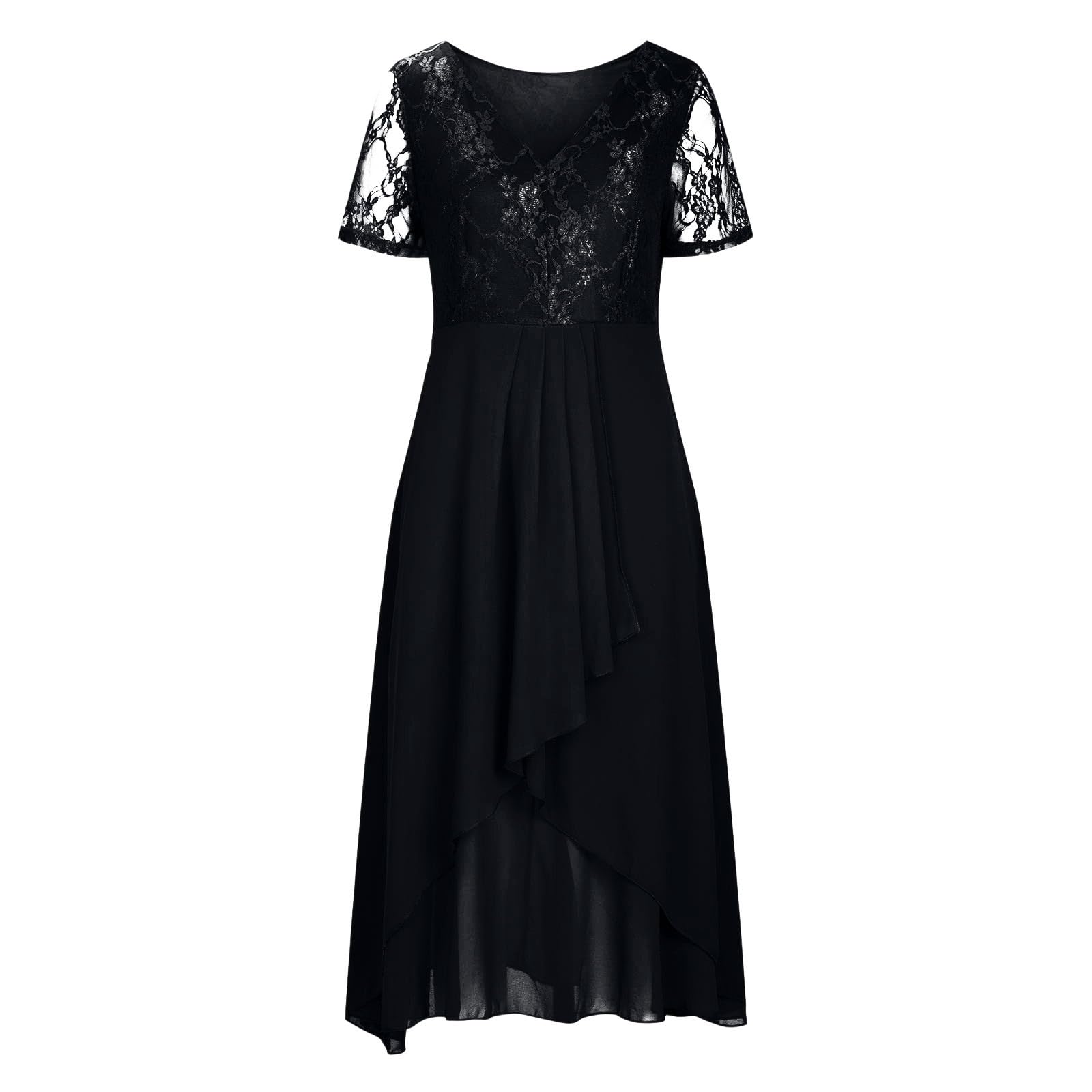 Robe Dentelle Longue Femme Bohème Robe Femme Ete Chic Et Élégante Sexy Col En V Manches Courtes Longue Classique Couleur Unie Demoiselle D'Honneur Mariage Invité Ceremonie Princesse Vacances