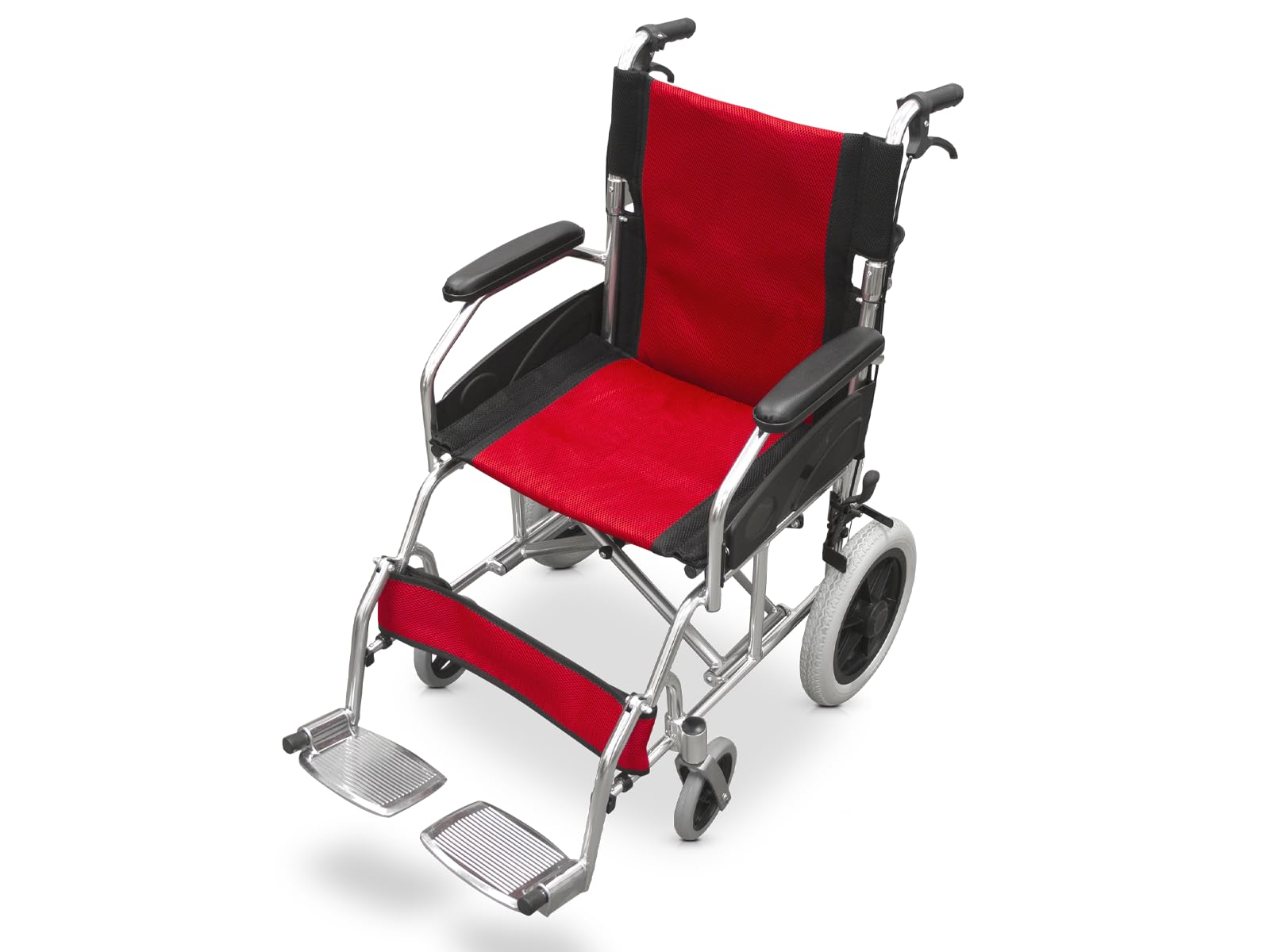 QUIRUMED Silla de ruedas plegable para traslado, Estructura de aluminio, Ultraligera, Frenos de acompañante, Plegado Compacto, Ortopédica, Para minusválidos