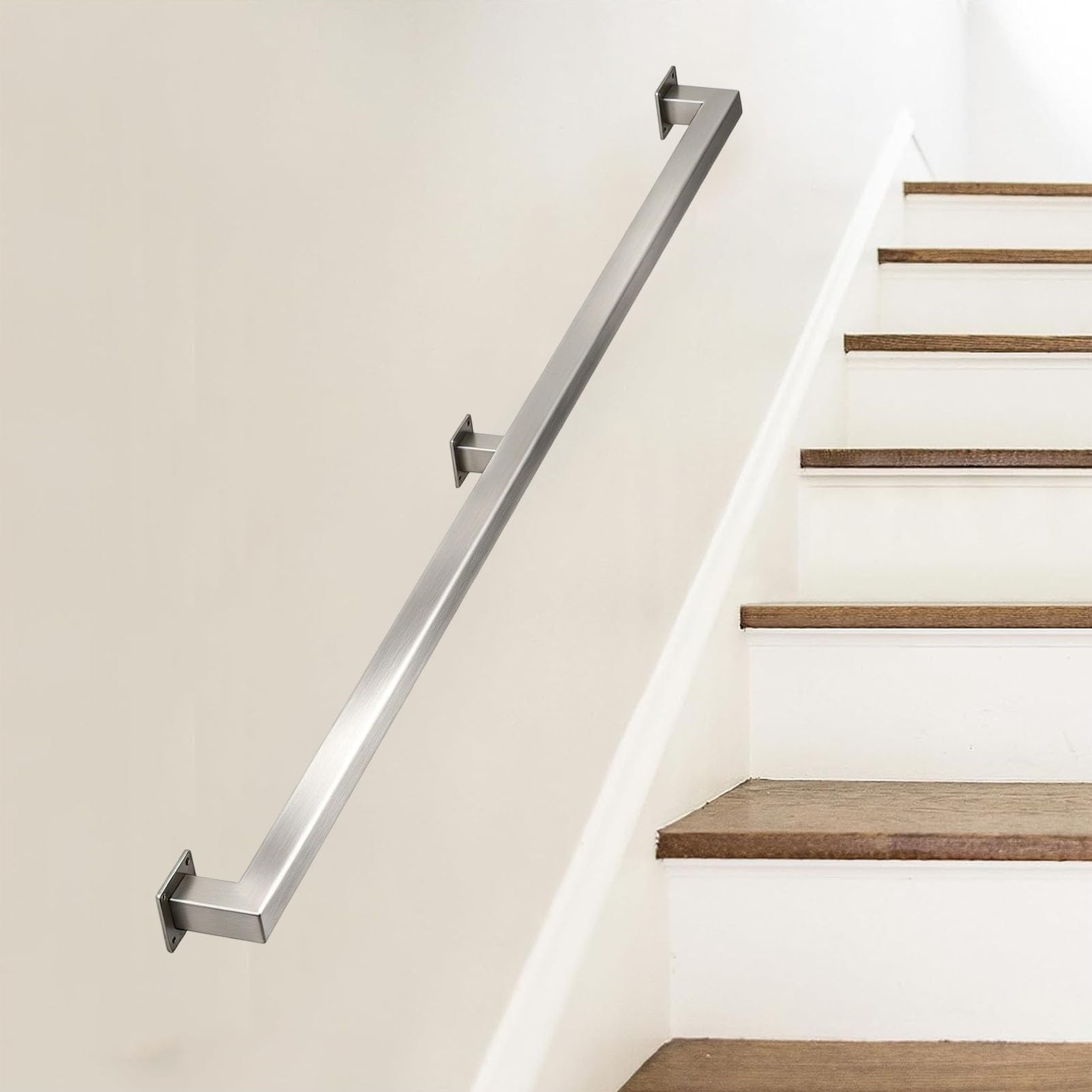 Junvstor Stair Handrails Stainless Steel Grab Bar Railing, 240cm 480cm 600cm Indoors Outdoors Banister, Wall Mounted Balusters Hand Railing for Steps Lofts Stairs(11ft/330cm)