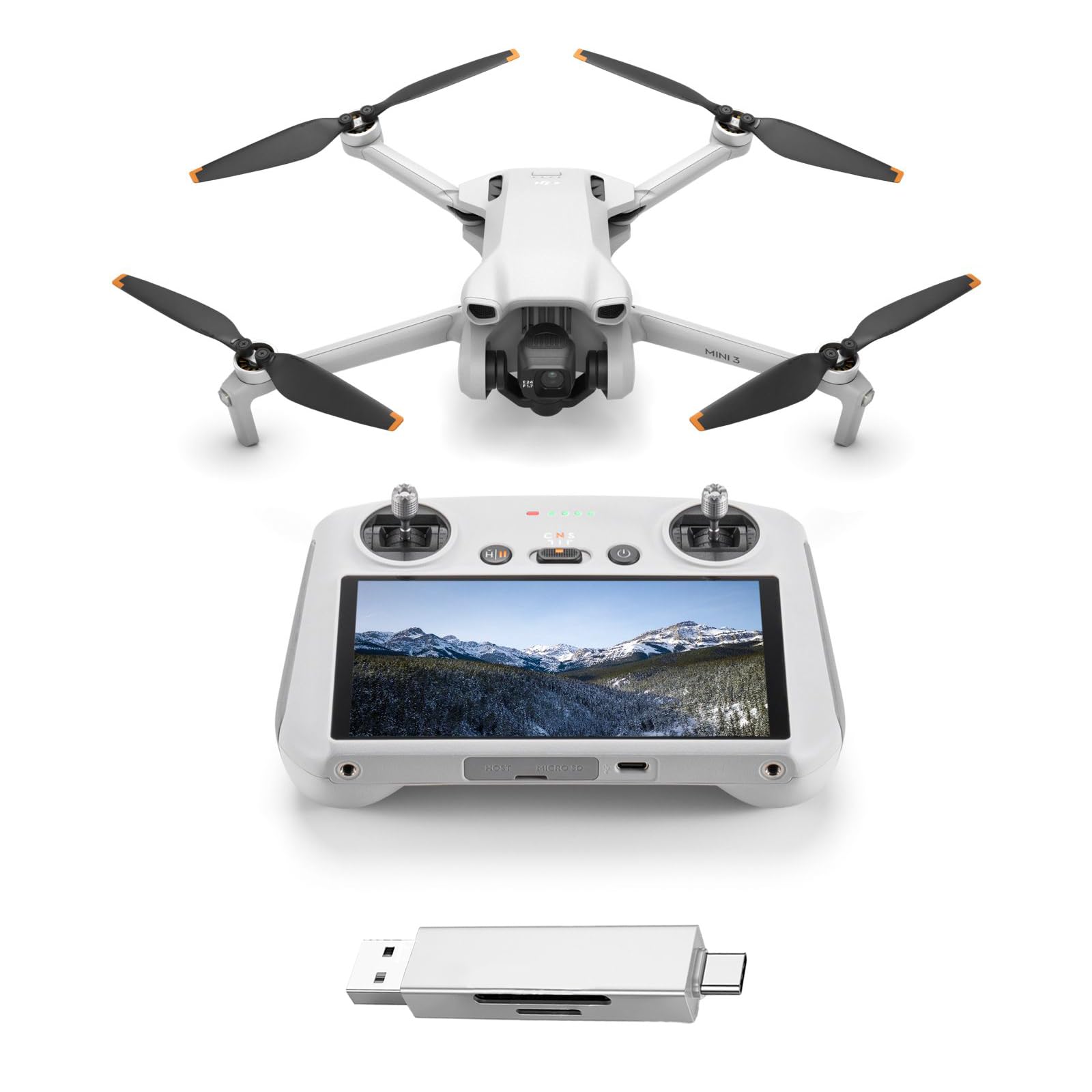 DJI Mini 3 (con DJI RC) Bundle– Mini Drone con Fotocamera Leggero e Pieghevole con Video in 4K HDR, Autonomia di 38 Minuti, C0 (Lettore di schede)