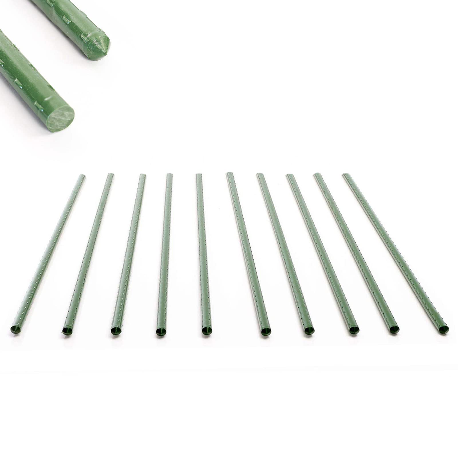 Toboli 10x Plant Support Stakes Green 90cm Ø11mm Metal Plastic for Tomatoes and Climbing Plants