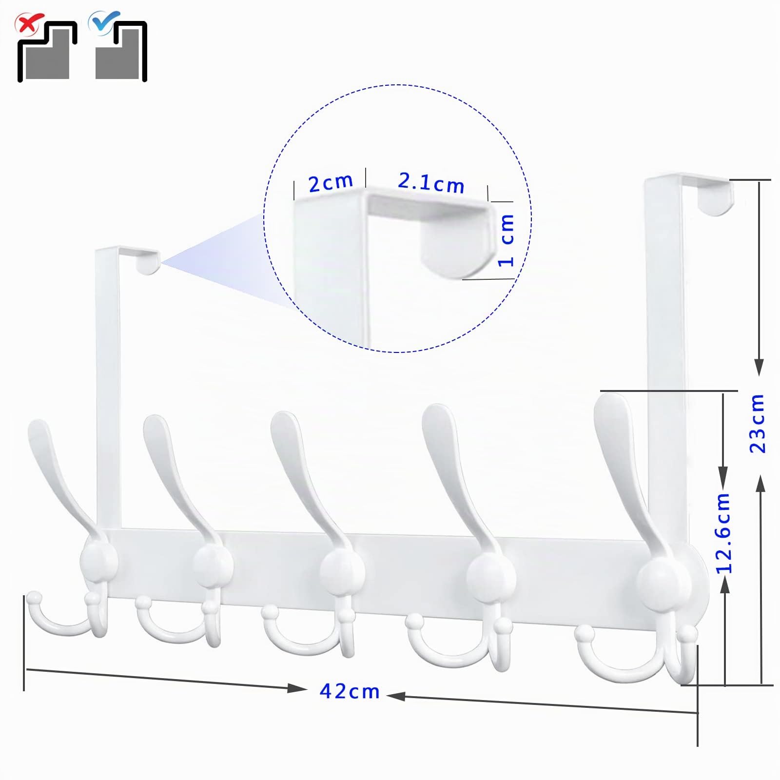 LYLIN Perchero Puerta, Colgador Puerta en Acero Inoxidable con 15 Ganchos, para Marco de 2 cm de Grosor, Ganchos de Perchero para Dormitorio Baño Pasillo y Cocina Blanco