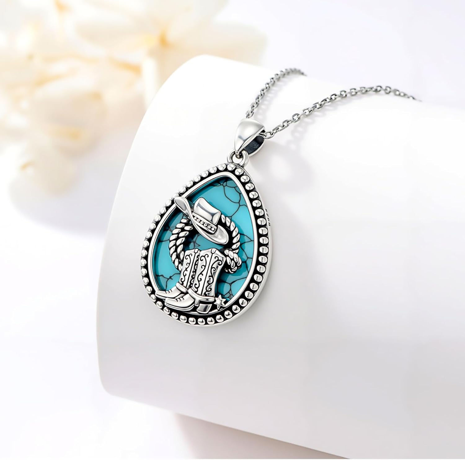 Turquoise Necklaces for Women 925 Sterling Silver Turquoise Necklace Boho Necklace Cowgirl Jewelry Her Birthday Valentine's Day Gifts