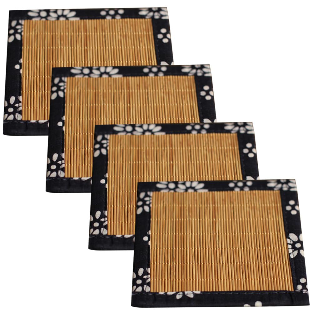 Pack De 4 Posavasos De Bambú - 2 Redondos Y 2 Cuadrados, Antideslizantes Y Resistentes Al Calor